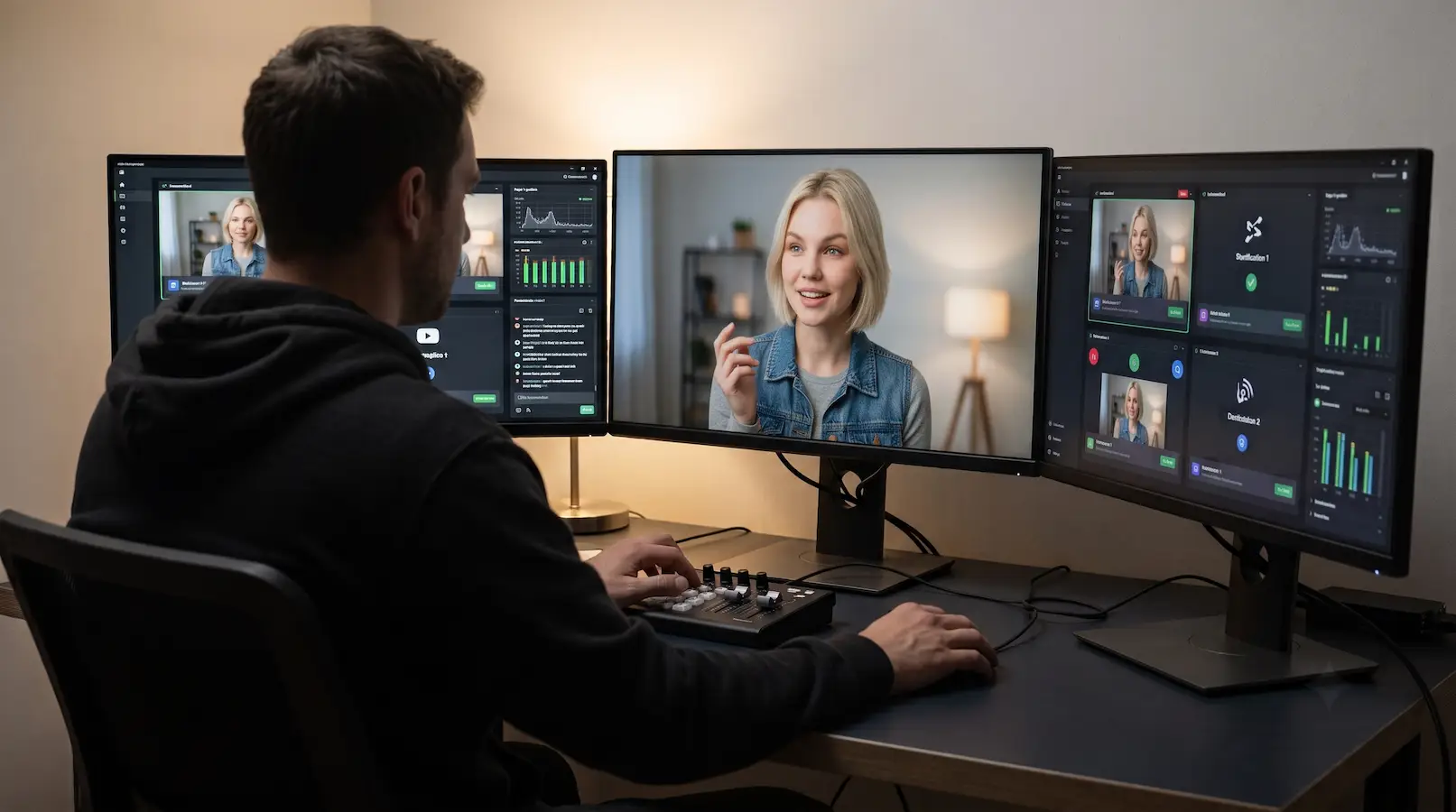 An operator monitoring a live multi-platform stream